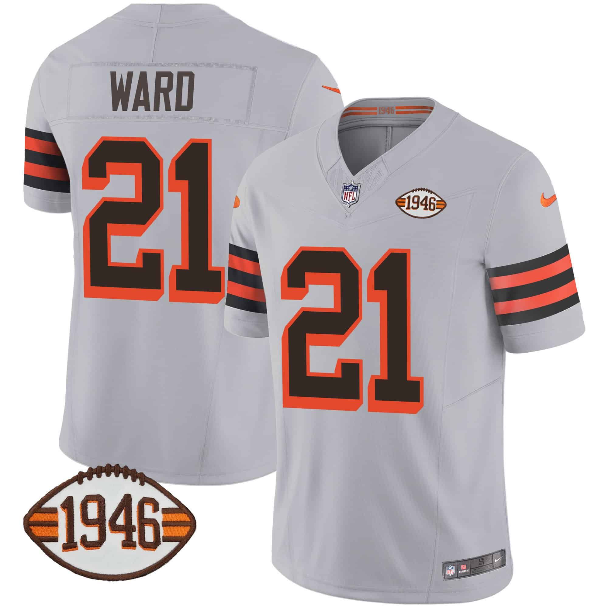 Men Cleveland Browns #21 Ward Grey 1946 75th Anniversary Patch 2024 Nike NFL Jersey->indianapolis colts->NFL Jersey